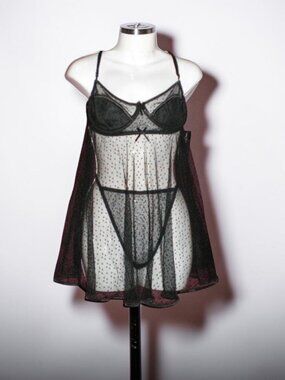 NWT Escante 21539 Black Polka Dot Chemise with Thong size 1X